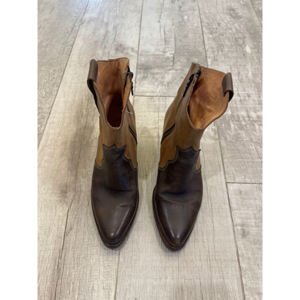 Oak Tree Farms Two Tone Brown Leather Western Ankle Boots Artisan Crafted Size 8 - Picture 2 of 8